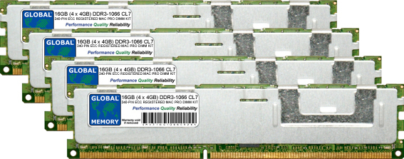 16GB (4 x 4GB) DDR3 1066MHz PC3-8500 240-PIN ECC REGISTERED DIMM (RDIMM) MEMORY RAM KIT FOR APPLE MAC PRO (2009 - MID 2010 - MID 2012)